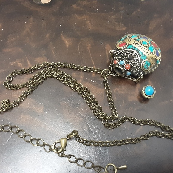 VINTAGE BUDDHISM GOLD and TURQUOISE  PENDANT - Picture 2 of 4